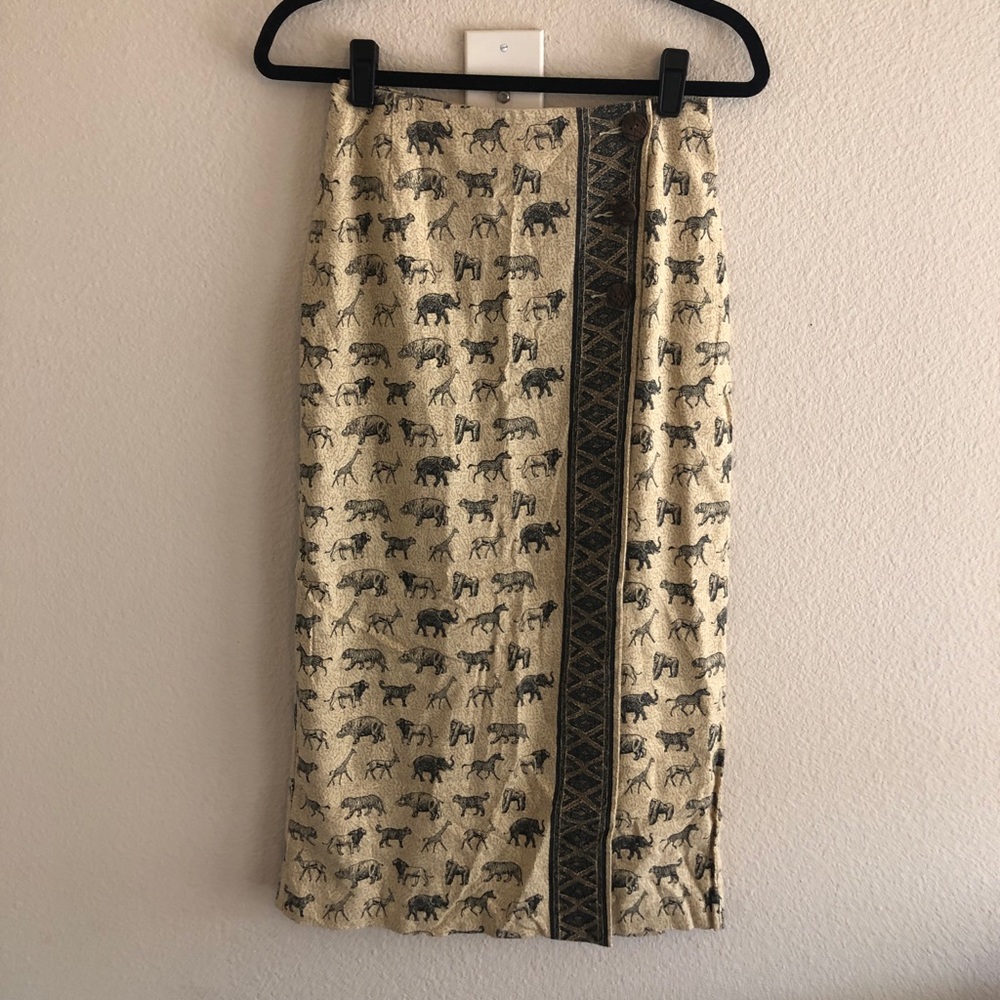 Vintage animal safari print midi skirt